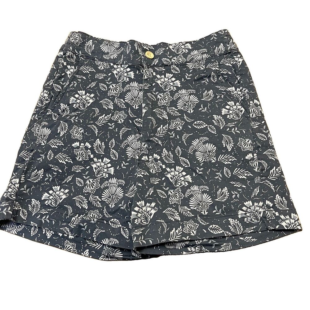 Jachs Girlfriend Blue Floral Stretch Satin Chino Shorts Size Small Classic EUC